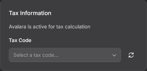 Product Detail Tax Code card
