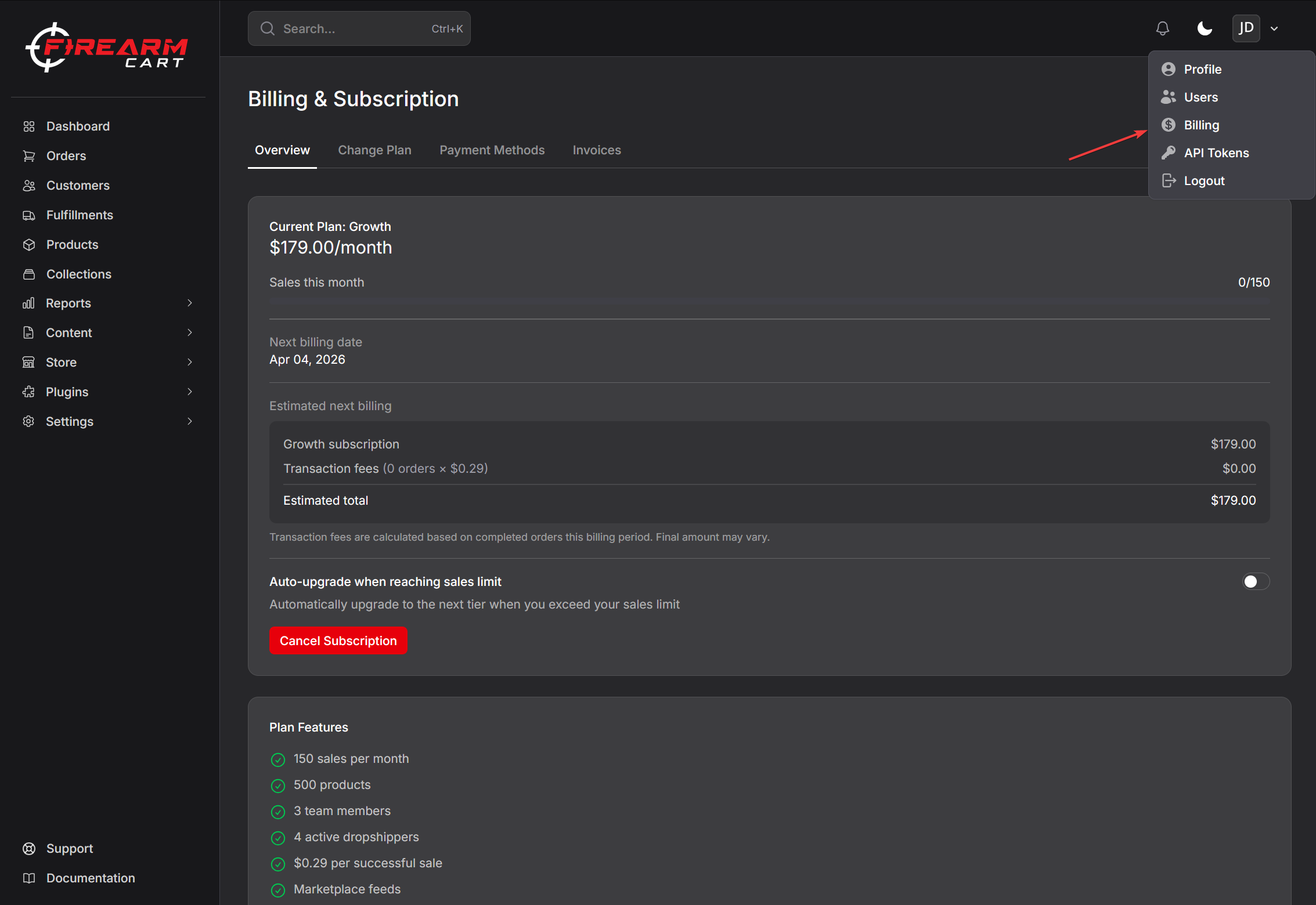 Firearm Cart Billing