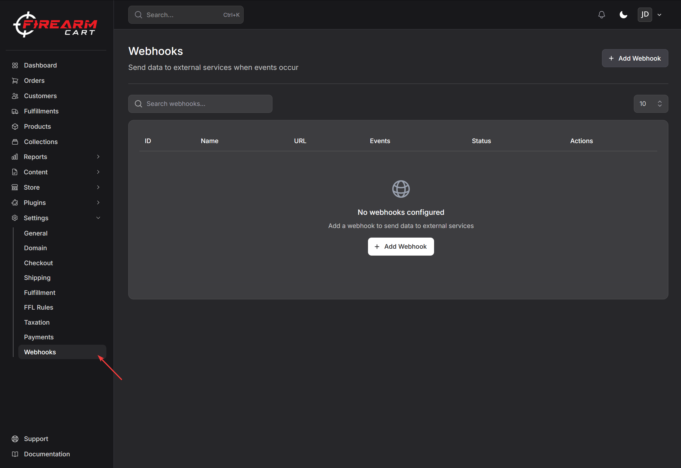 Firearm Cart Webhooks