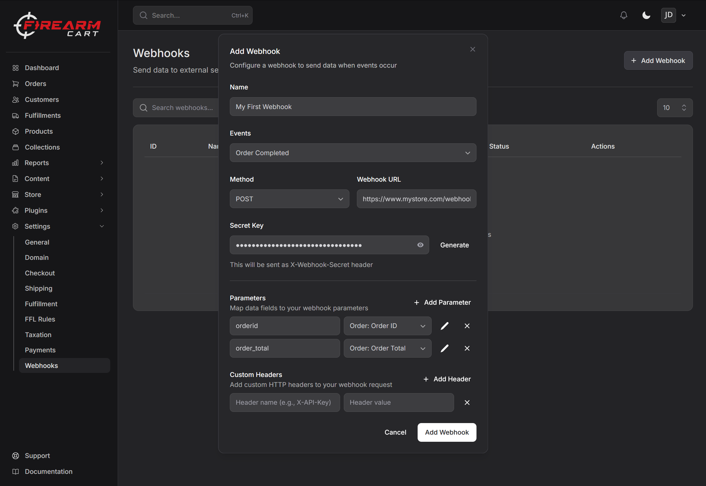Firearm Cart Webhooks