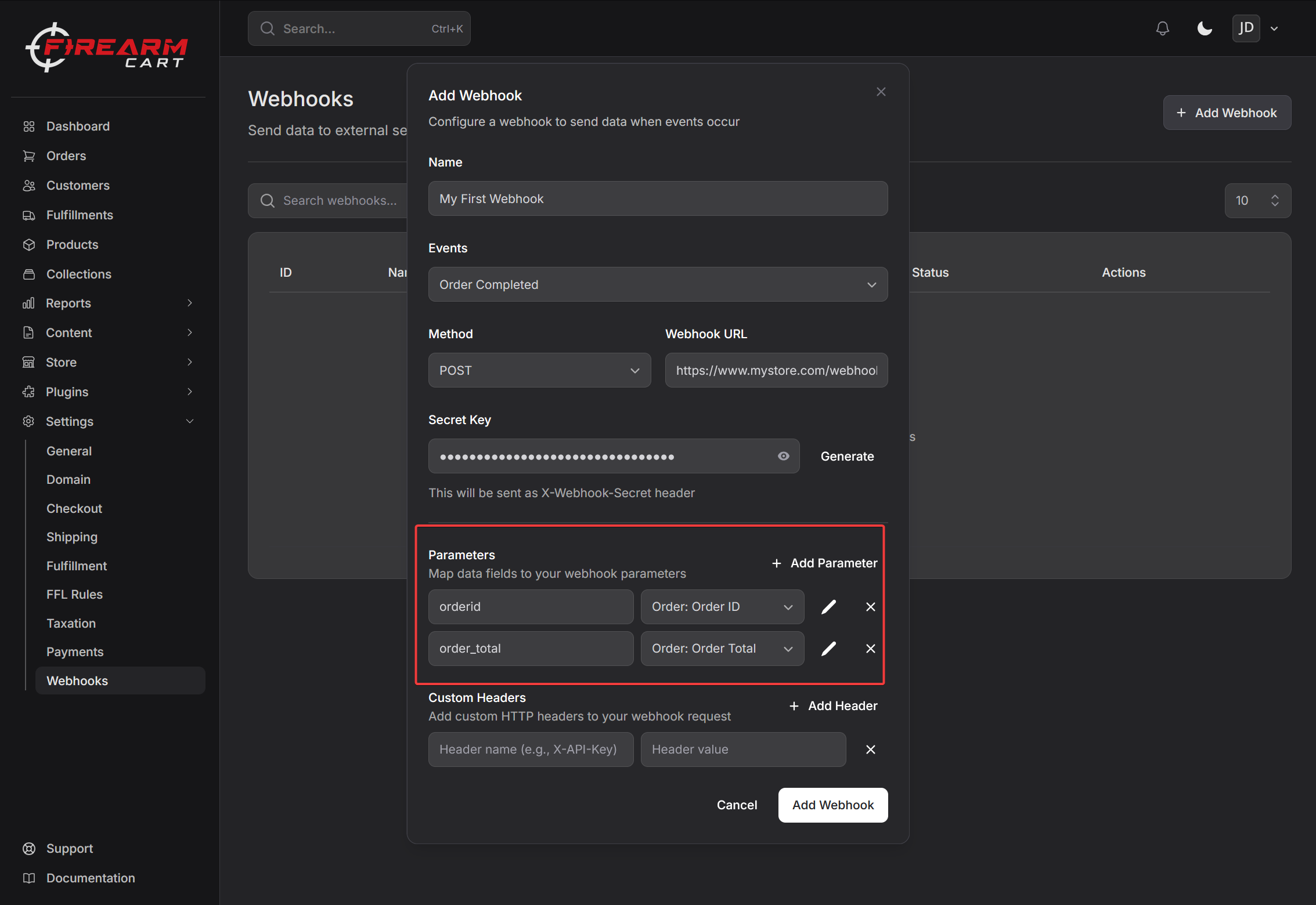 Firearm Cart Webhooks