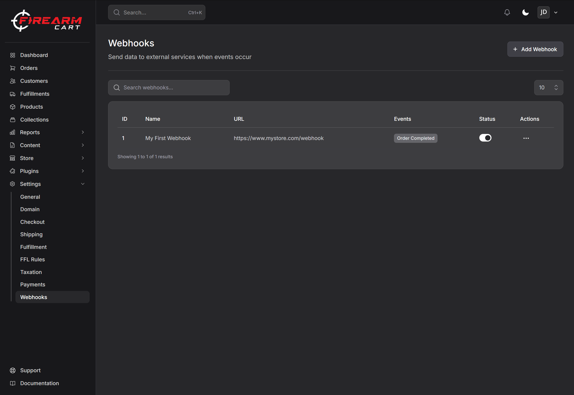 Firearm Cart Webhooks