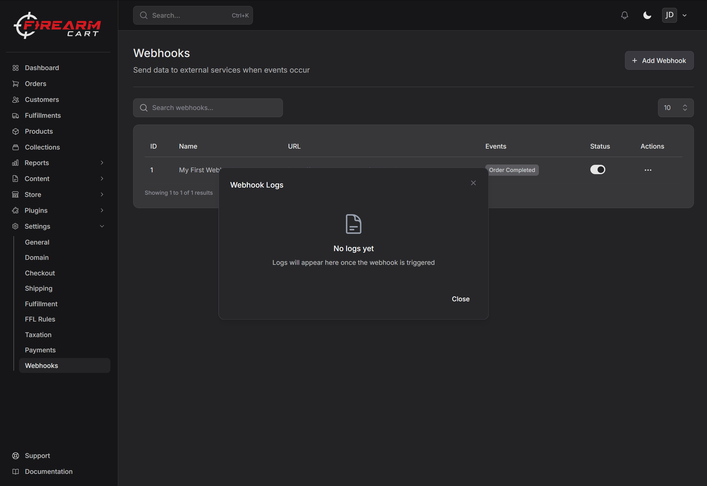 Firearm Cart Webhooks