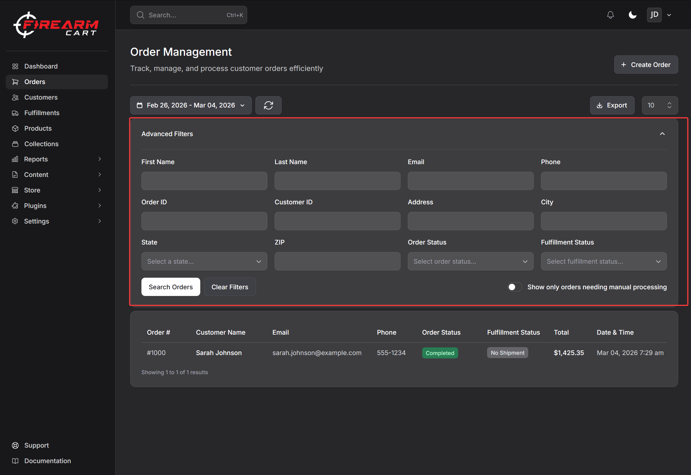 Firearm Cart Orders