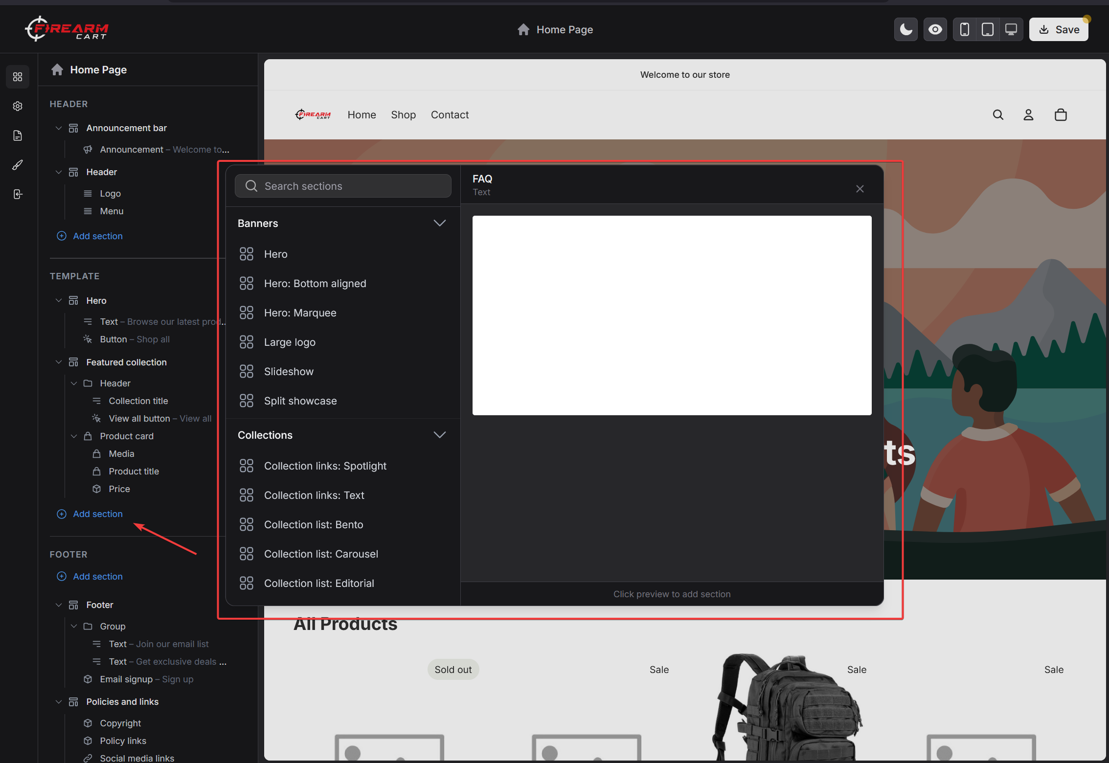 Firearm Cart Sections