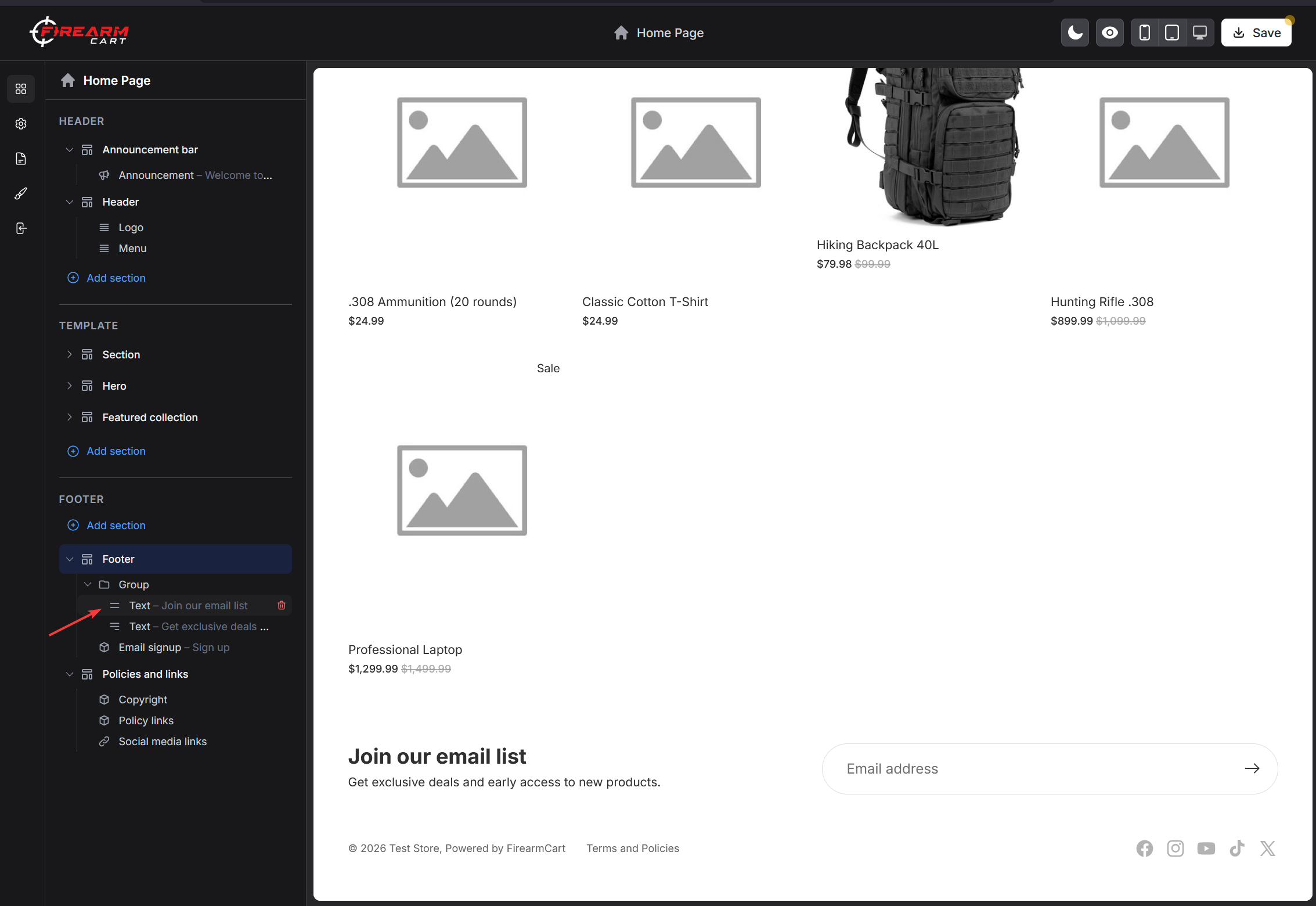 Firearm Cart Sections